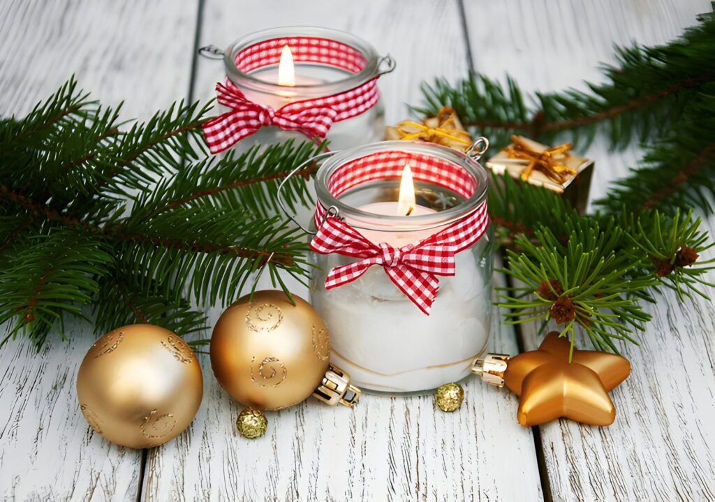 christmas-decorations-candles-in-glass-jars-with-fir-on-a-old-wooden-table-1024x719 Unique DIY Home Decor Ideas: Creative Craft Projects for Your Space