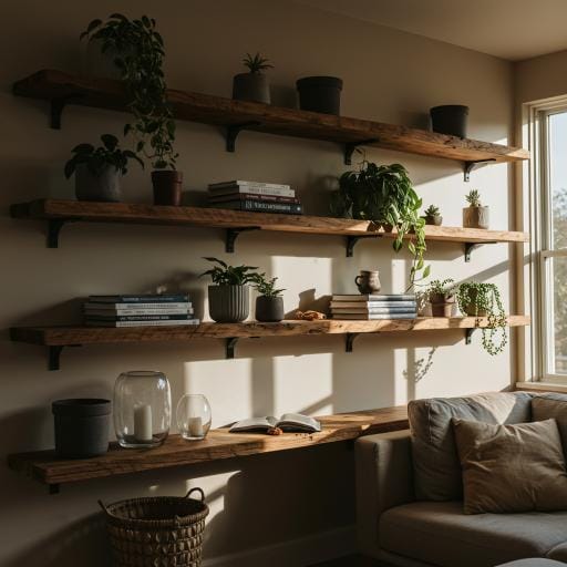 rustic wood shelves