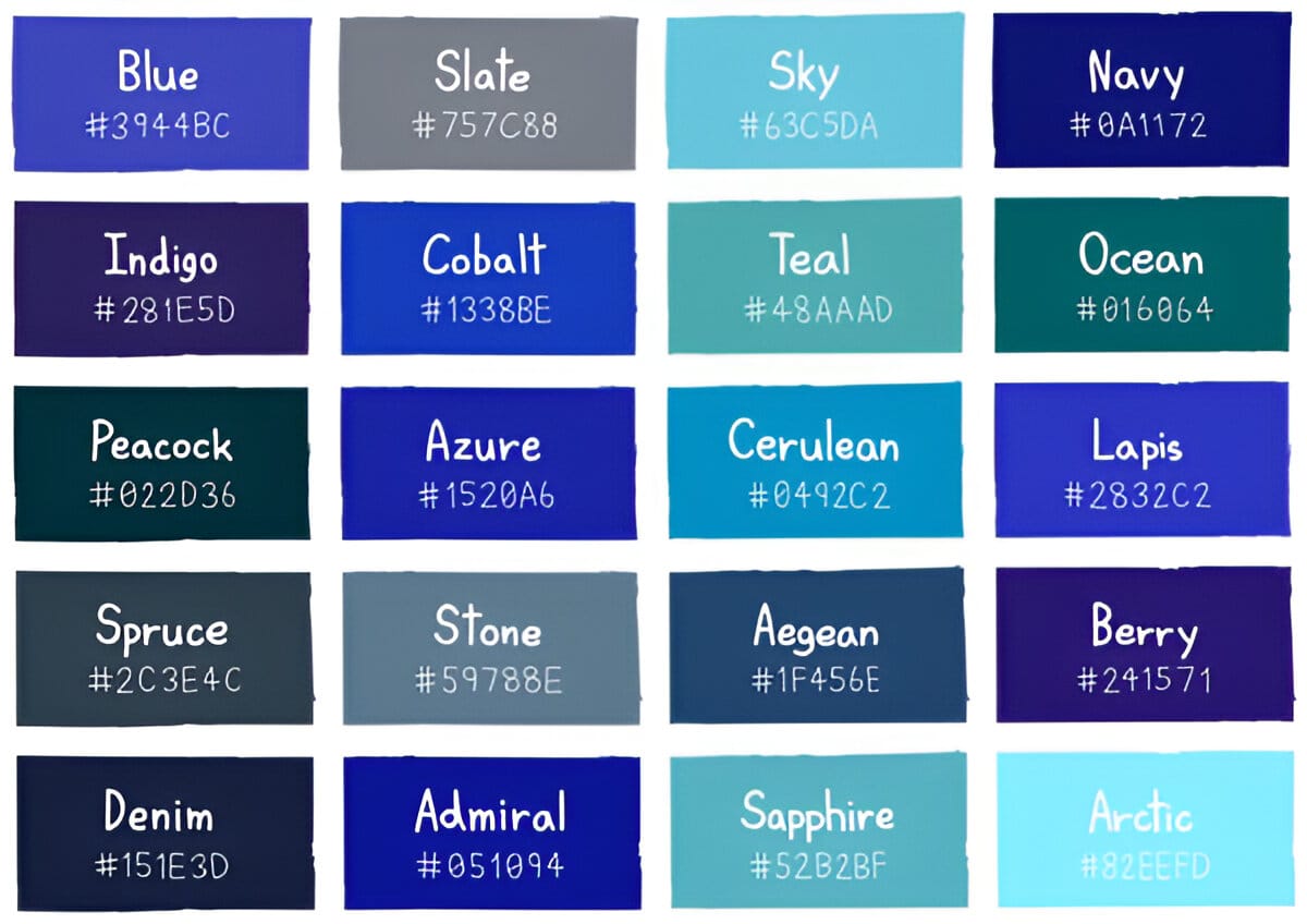 A-grid-of-3-4-different-navy-blue-paint-swatches Bold Navy And Orange House With Cedar Siding Exterior