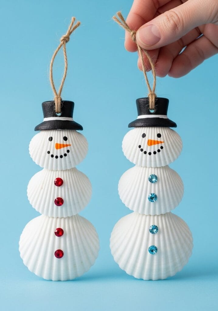Seashell-Snowman-Ornaments-717x1024 7 Amazing Seashell Ornaments DIY: Easy Coastal Crafts
