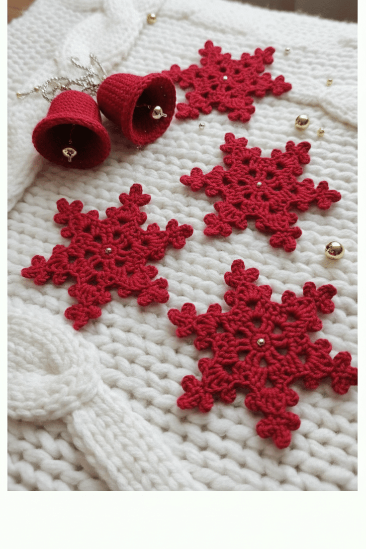 Pinterest-Red-on-Knit-edited WOW! 7 Easy Free Crochet Snowflake Patterns for Beginners