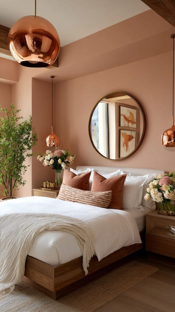 Earthy-Pink-Bedroom-with-Copper-Accents-for-a-Modern-Look-574x1024 5 Earthy Pink Bedroom Ideas 2026